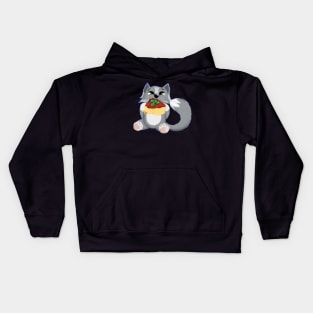 cat eating noodles Kids Hoodie